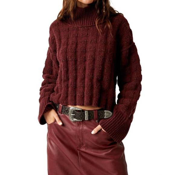 NEW FREE PEOPLE soul searcher moc sweater in wine - Picture 1 of 3
